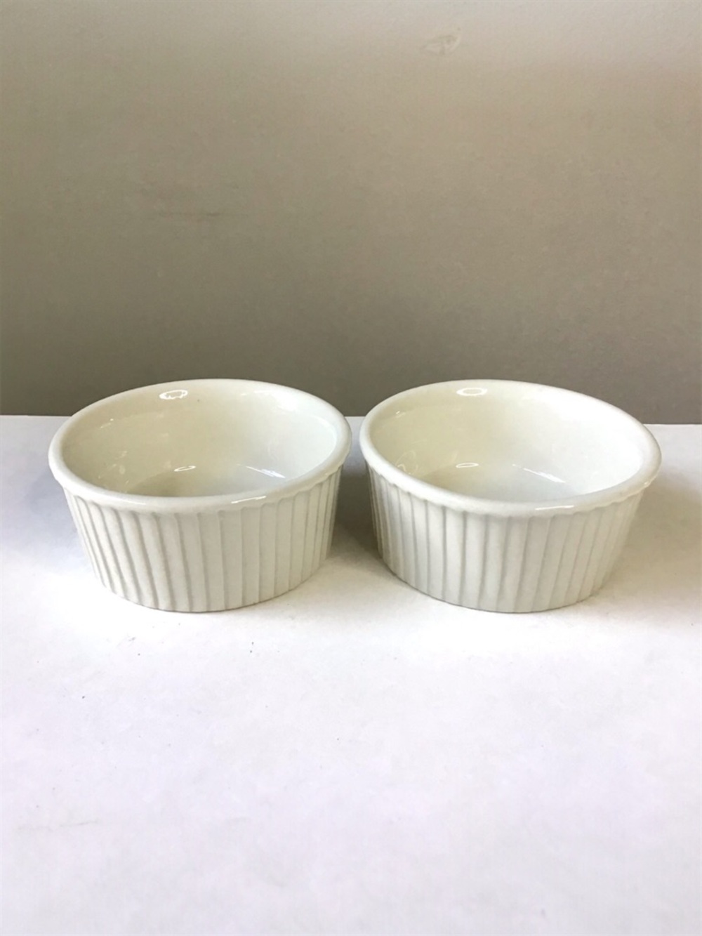 2 Vintage Hall Ramekin Custard Cups 845 Ribbed Creamy White Restaurant Ware